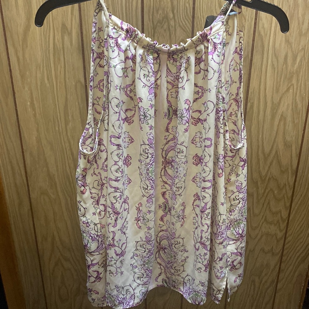 New York & Company Cream Tank Top with Lavender Floral Print